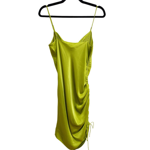 NWT CINQ à SEPT Baddie Silk Ruched Cowl Neck Mini Dress Lime Party Cocktails - 4 - Picture 6 of 8